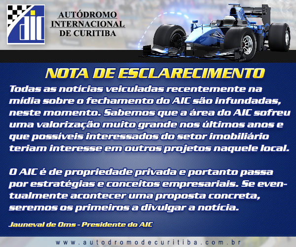 Automobilismo Paranaense: AIC divulga nota negando destivação do autódromo