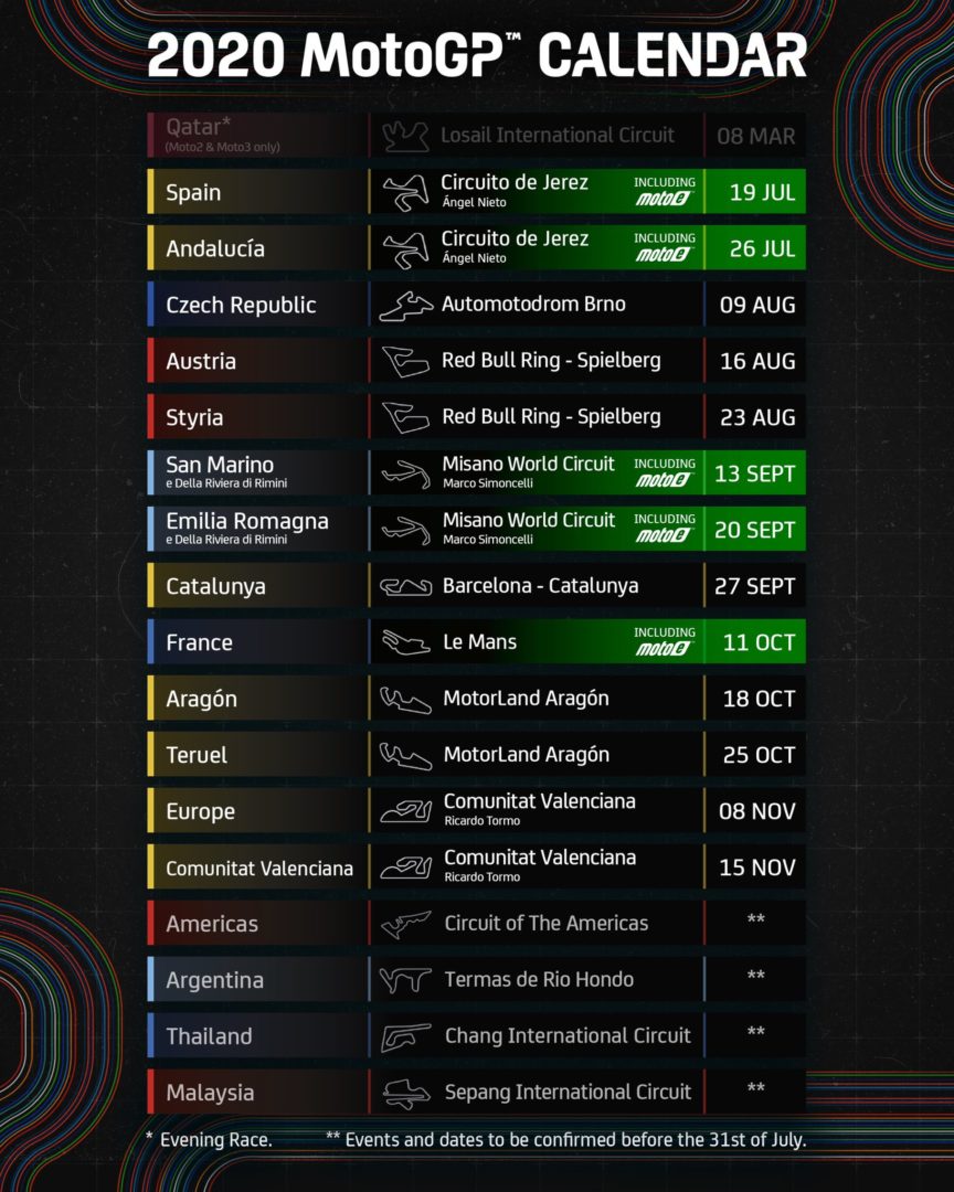 MotoGP divulga novo calendário 2020, confira