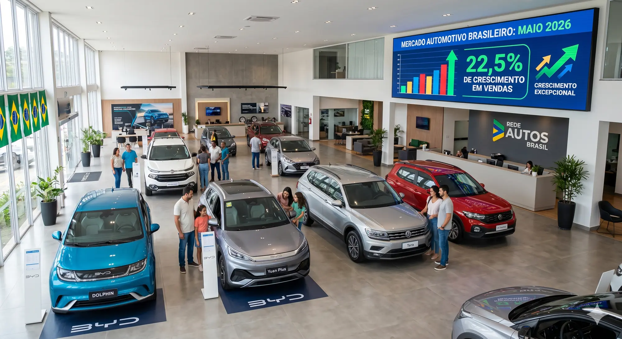 Mercado automotivo cresce 22,5% em maio de 2026; BYD entra no top 4 e VW Tera é sucesso de vendas