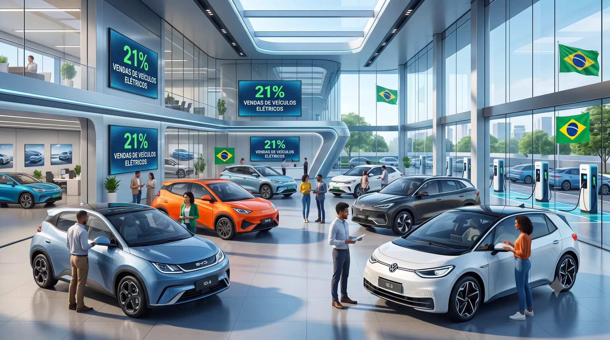 Carros elétricos representam 21% das vendas no Brasil em julho de 2026; BYD ultrapassa Chevrolet e Geely bate recorde