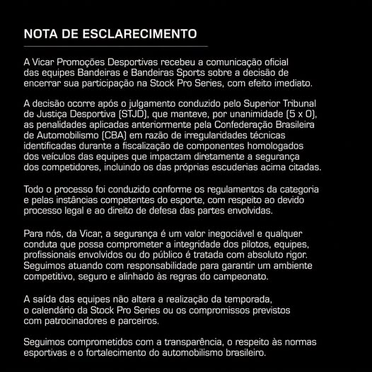 Stock Car: Comunicado sobre a saída da Scuderia Bandeiras